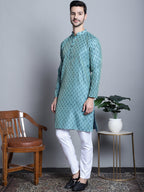 Jompers Men's Blue Woven Design Kurta with Pyjamas | Grocsy