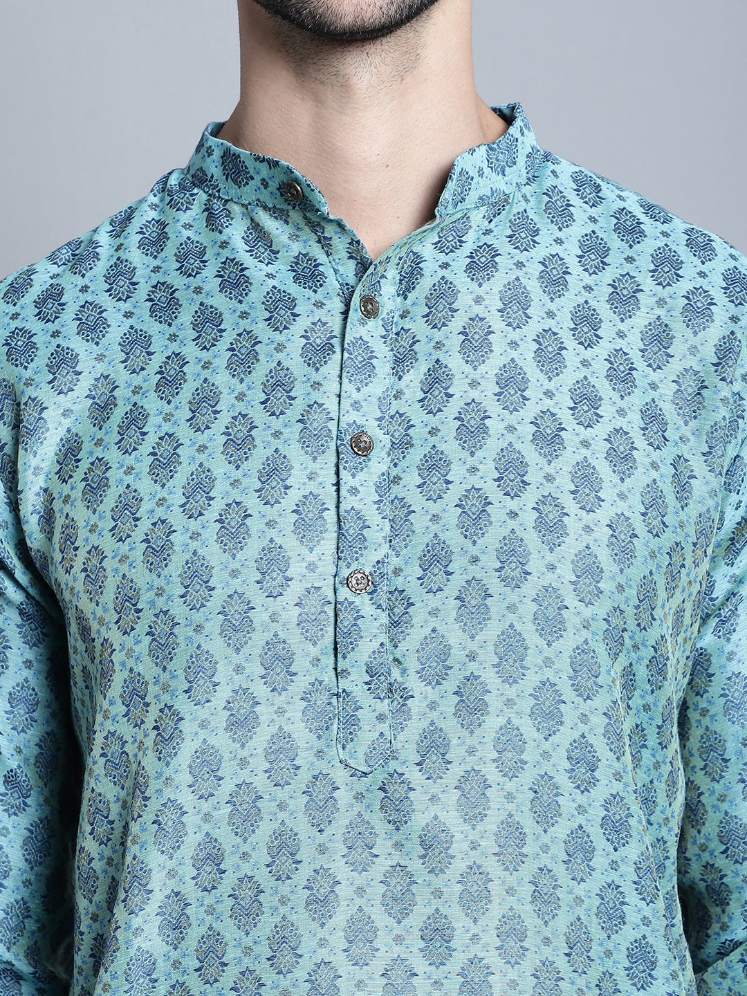 Jompers Men's Blue Woven Design Kurta with Pyjamas | Grocsy