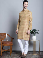 Jompers Men's Yellow Woven Design Kurta with Pyjamas | Grocsy