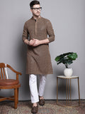 Jompers Men's Sequin Embroidered Pure Cotton Kurta with Pyjamas - Brown | Grocsy