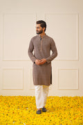 Jompers Men's Sequin Embroidered Pure Cotton Kurta - Brown | Grocsy