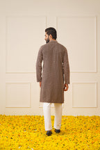 Jompers Men's Sequin Embroidered Pure Cotton Kurta - Brown | Grocsy