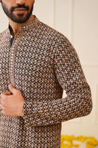 Jompers Men's Sequin Embroidered Pure Cotton Kurta - Brown | Grocsy