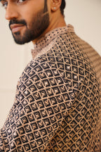 Jompers Men's Sequin Embroidered Pure Cotton Kurta - Brown | Grocsy