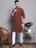 Jompers Men's Sequin Embroidered Pure Cotton Kurta with Pyjamas - Orange | Grocsy