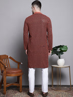 Jompers Men's Sequin Embroidered Pure Cotton Kurta with Pyjamas - Orange | Grocsy