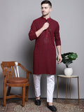 Jompers Men's Sequin Embroidered Pure Cotton Kurta with Pyjamas - Red | Grocsy