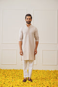 Jompers Men's Sequin Embroidered Pure Cotton Kurta - Beige | Grocsy
