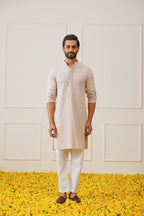 Jompers Men's Sequin Embroidered Pure Cotton Kurta - Beige | Grocsy