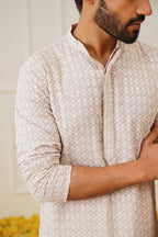 Jompers Men's Sequin Embroidered Pure Cotton Kurta - Beige | Grocsy