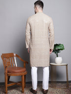 Jompers Men's Sequin Embroidered Pure Cotton Kurta with Pyjamas - Cream | Grocsy