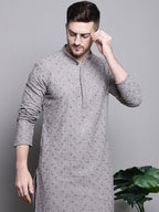 Jompers Men's Sequin Embroidered Pure Cotton Kurta with Pyjamas - Grey | Grocsy