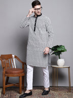 Jompers Men's Sequin Embroidered Silk Blend Kurta with Pyjamas - Black | Grocsy