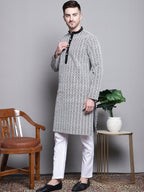Jompers Men's Sequin Embroidered Silk Blend Kurta with Pyjamas - Black | Grocsy