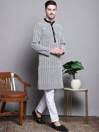 Jompers Men's Sequin Embroidered Silk Blend Kurta with Pyjamas - Black | Grocsy