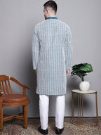 Jompers Men's Sequin Embroidered Silk Blend Kurta with Pyjamas - Peacock | Grocsy