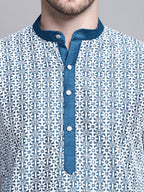 Jompers Men's Sequin Embroidered Silk Blend Kurta with Pyjamas - Peacock | Grocsy