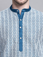 Jompers Men's Sequin Embroidered Silk Blend Kurta with Pyjamas - Peacock | Grocsy