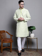 Jompers Men's Sequin Embroidered Silk Blend Kurta with Pyjamas - Pista | Grocsy