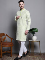 Jompers Men's Sequin Embroidered Silk Blend Kurta with Pyjamas - Pista | Grocsy
