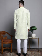 Jompers Men's Sequin Embroidered Silk Blend Kurta with Pyjamas - Pista | Grocsy
