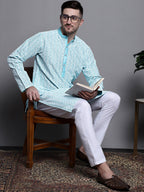 Jompers Men's Sequin Embroidered Silk Blend Kurta with Pyjamas - Sky Blue | Grocsy