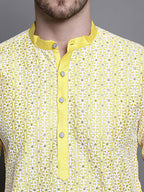 Jompers Men's Sequin Embroidered Silk Blend Kurta with Pyjamas - Yellow | Grocsy