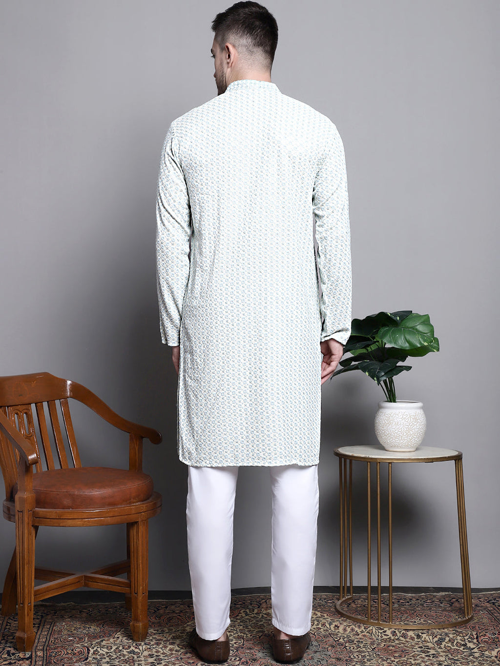Jompers Men's Sequin Embroidered Pure Cotton Kurta with Pyjamas - Yellow | Grocsy