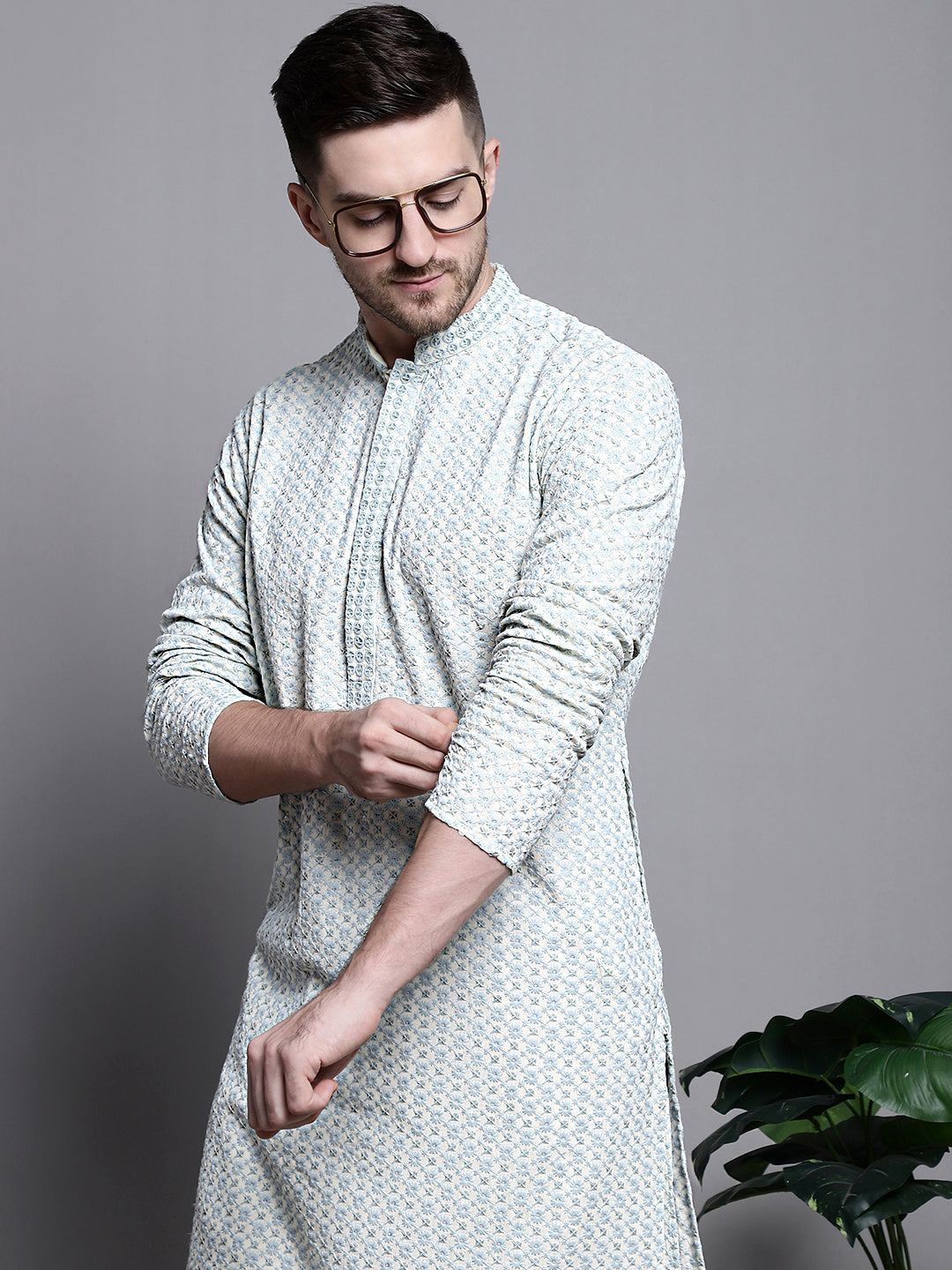 Jompers Men's Sequin Embroidered Pure Cotton Kurta with Pyjamas - Yellow | Grocsy