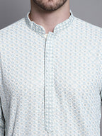 Jompers Men's Sequin Embroidered Pure Cotton Kurta with Pyjamas - Yellow | Grocsy