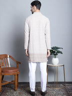 Jompers Men's Chikankari Embroidered Kurta with Pyjama - Beige | Grocsy
