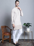 Jompers Men's Chikankari Embroidered Kurta with Pyjama - Beige | Grocsy