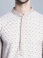 Jompers Men's Chikankari Embroidered Kurta with Pyjama - Beige | Grocsy