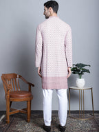 Jompers Men's Chikankari Embroidered Kurta with Pyjama - Pink | Grocsy