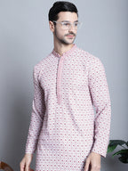 Jompers Men's Chikankari Embroidered Kurta with Pyjama - Pink | Grocsy