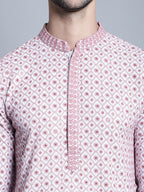 Jompers Men's Chikankari Embroidered Kurta with Pyjama - Pink | Grocsy