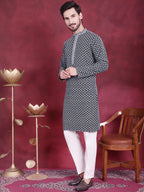 Jompers Men's Sequins Embroidered Kurta with Pyjama - Grey | Grocsy