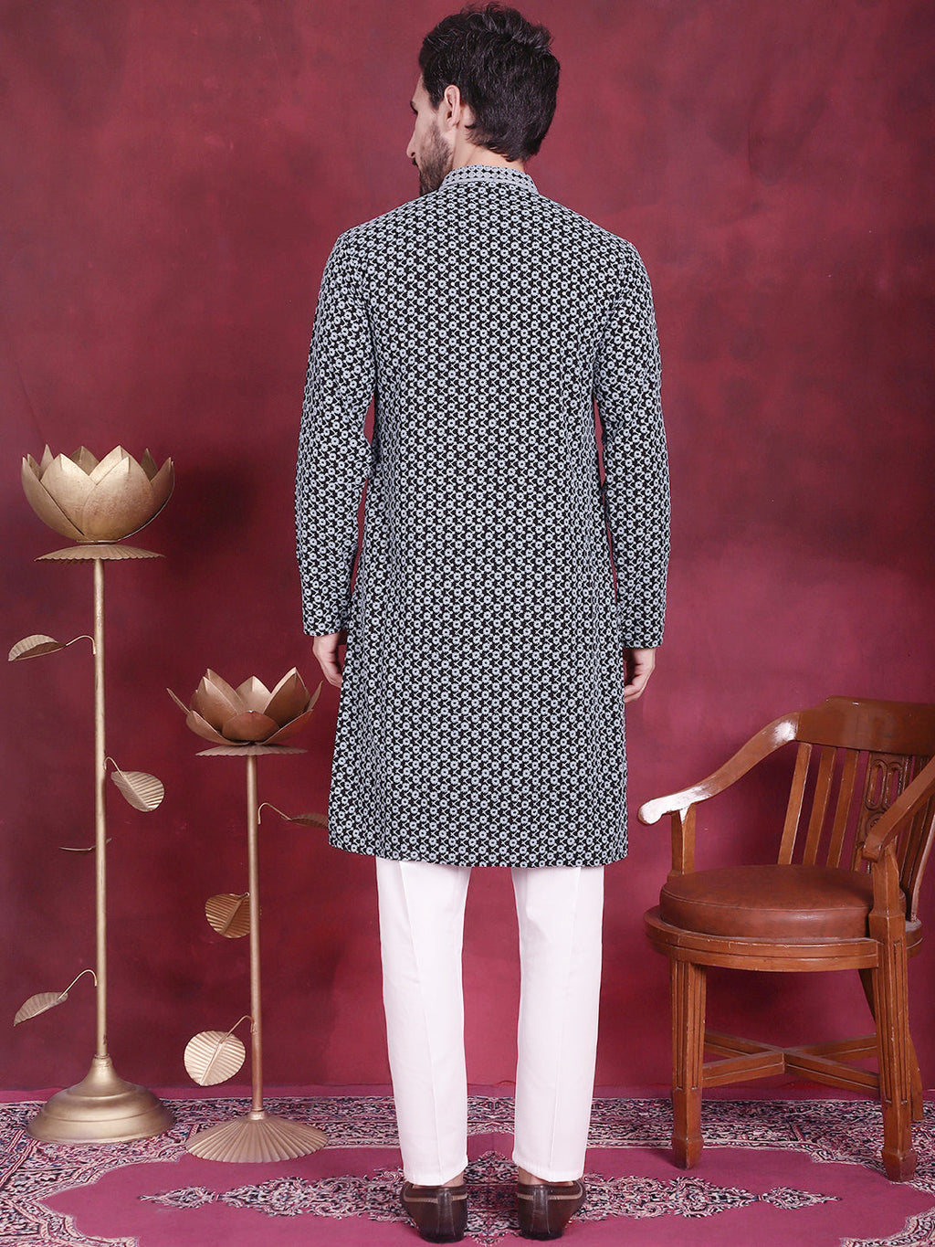 Jompers Men's Sequins Embroidered Kurta with Pyjama - Grey | Grocsy