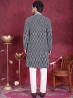 Jompers Men's Sequins Embroidered Kurta with Pyjama - Grey | Grocsy