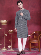 Jompers Men's Sequins Embroidered Kurta with Pyjama - Grey | Grocsy