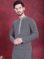 Jompers Men's Sequins Embroidered Kurta with Pyjama - Grey | Grocsy