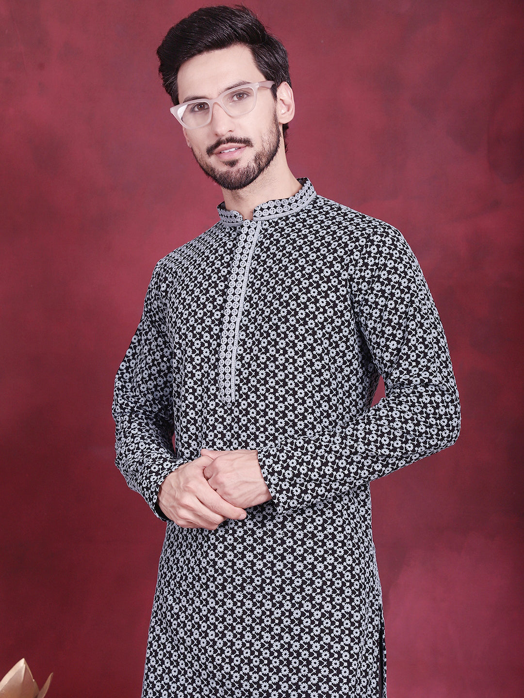 Jompers Men's Sequins Embroidered Kurta with Pyjama - Grey | Grocsy