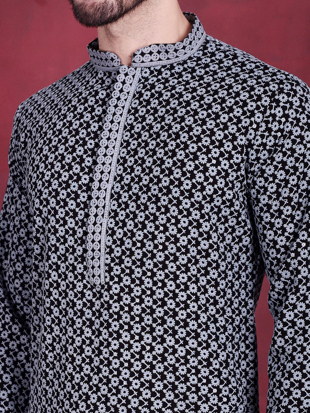 Jompers Men's Sequins Embroidered Kurta with Pyjama - Grey | Grocsy