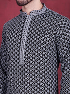 Jompers Men's Sequins Embroidered Kurta with Pyjama - Grey | Grocsy