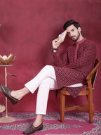 Jompers Men's Sequins Embroidered Kurta with Pyjama - Magenta | Grocsy