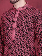 Jompers Men's Sequins Embroidered Kurta with Pyjama - Magenta | Grocsy