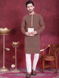 Jompers Men's Sequins Embroidered Kurta with Pyjama - Orange | Grocsy
