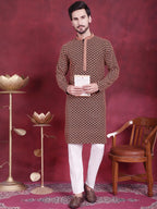 Jompers Men's Sequins Embroidered Kurta with Pyjama - Orange | Grocsy