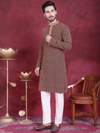 Jompers Men's Sequins Embroidered Kurta with Pyjama - Orange | Grocsy