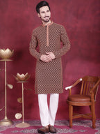 Jompers Men's Sequins Embroidered Kurta with Pyjama - Orange | Grocsy